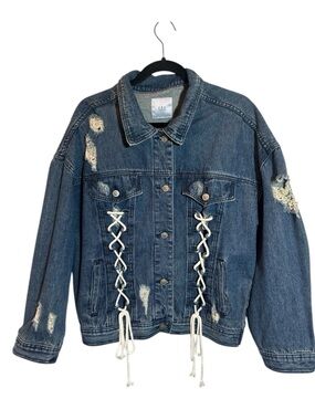 O & O Denimwear Women's Distressed Tie Western Jean Jacket Size Lg